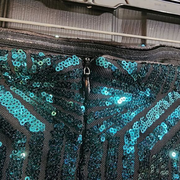 Lulus 'Dazzling Magic' Teal and Black Sequin Strapless Maxi Dress - Picture 12 of 16